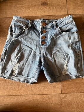 Maurices High Rise Light Blue Washed Distressed Denim Shorts